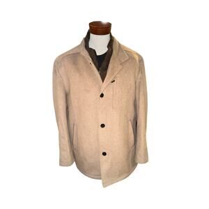 Johnston & Murphy Upton Camel Wool Blend Car Coat XXL Faux Leather Trim